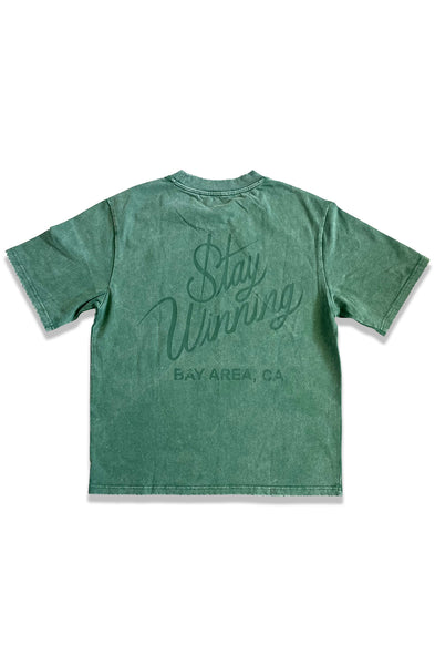 Stay Winning Acid Wash Distressed Original Logo Script Tee