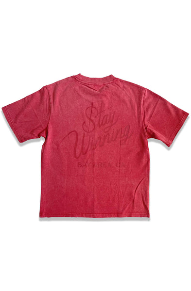 Stay Winning Acid Wash Distressed Original Logo Script Tee
