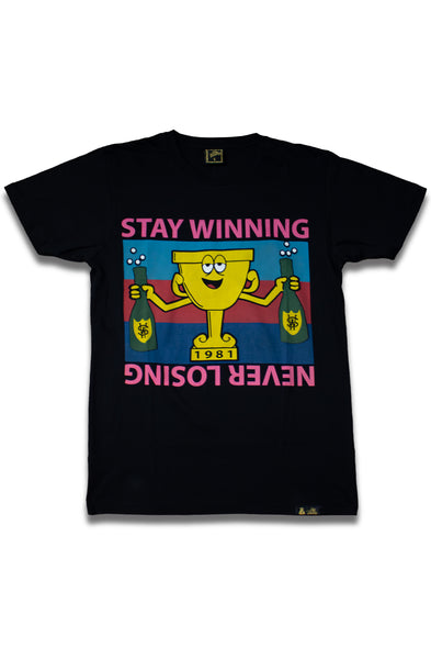 Stay Winning Never Losing Trophy Black Tee