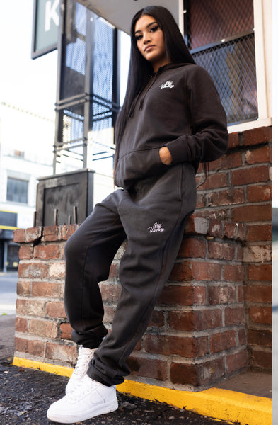 Stay Winning Faded Black Embroidered Joggers