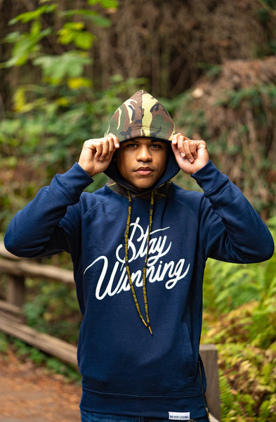 Stay Winning Script Navy/White Camo Hoodie