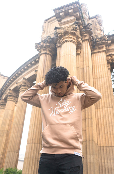 Stay Winning Beige Script Cordless Hoodie