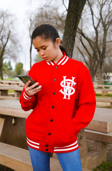 Stay Winning Original Logo/Script Red/White Varsity Jacket