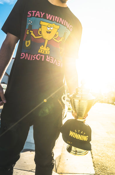 Stay Winning Never Losing Trophy Black Tee