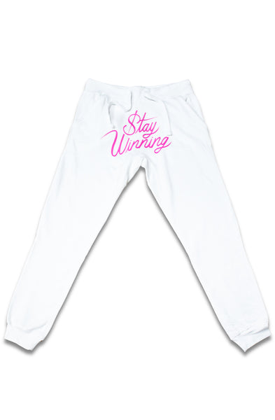 Stay Winning Script White/Pink Joggers