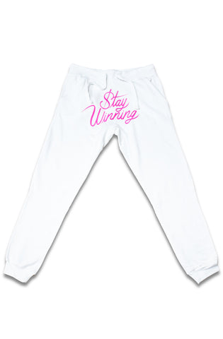 Stay Winning Script White/Pink Joggers