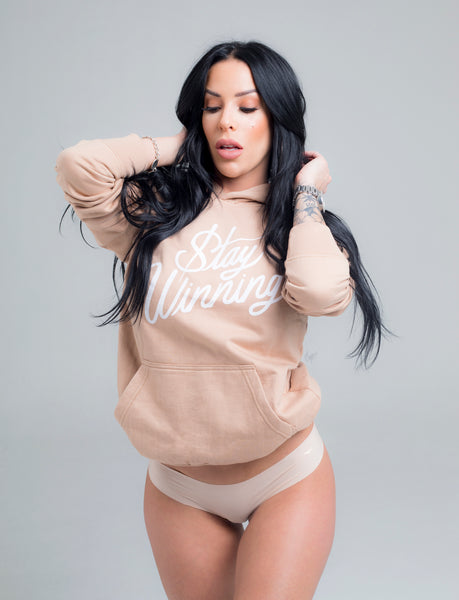 Stay Winning Beige Script Cordless Hoodie