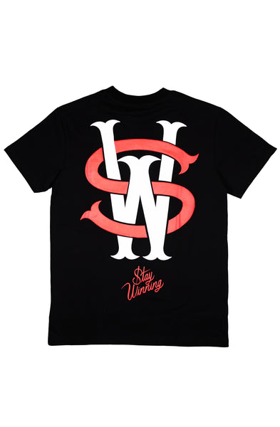 Stay Winning Black/Red Logo Puff Print Tee