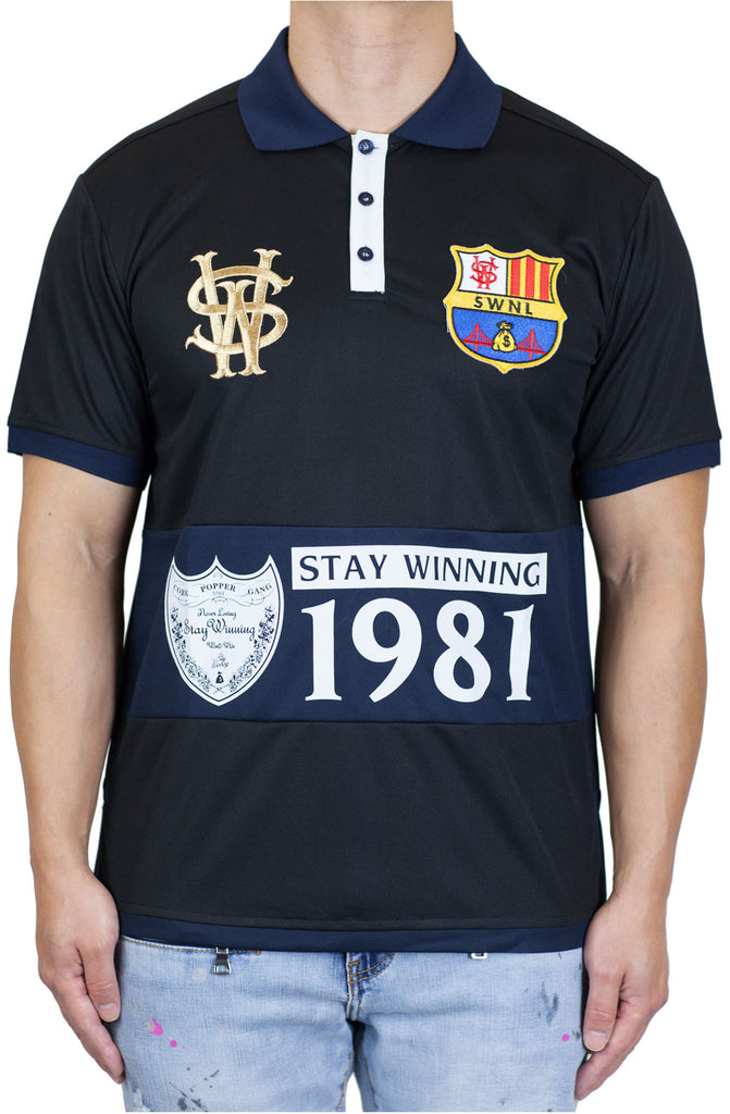 Stay Winning Black/Navy Soccer Polo Tee Stay Winning Black/Navy Soccer Polo Tee
