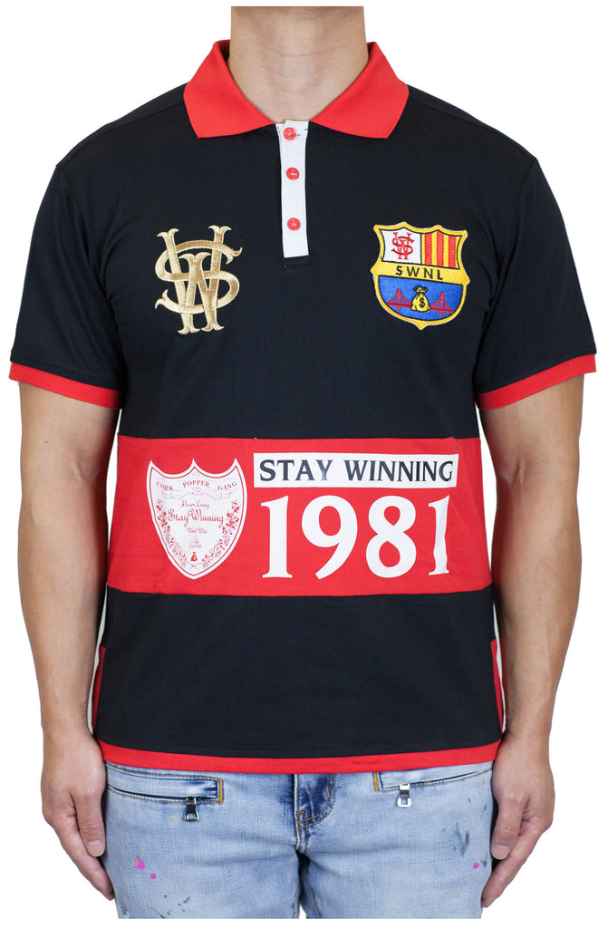 Stay Winning Black/Red Soccer Polo Tee Stay Winning Black/Red Soccer Polo Tee