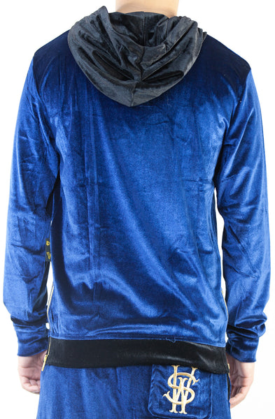 Stay Winning Embroidered Velour Blue Hoodie