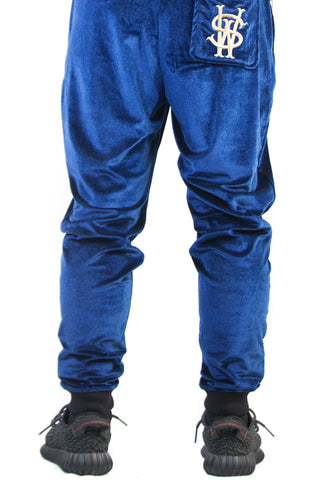 Stay Winning Embroidered Velour Blue Joggers