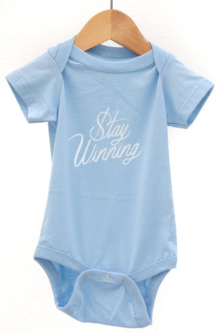 Stay Winning Baby Blue Infant Onesie