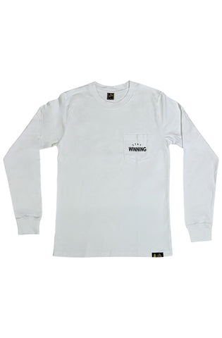Stay Winning White Long Sleeve Pocket Tee