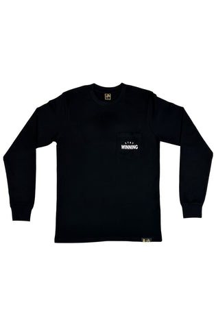 Stay Winning Black Long Sleeve Pocket Tee