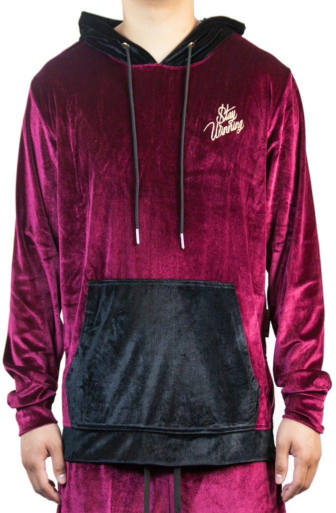 Stay Winning Embroidered Velour Maroon Hoodie Stay Winning Embroidered Velour Maroon Hoodie