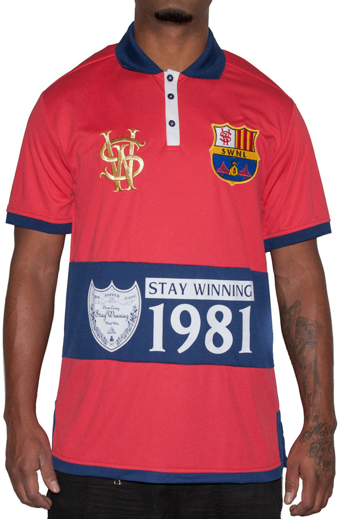Stay Winning Red/Navy Soccer Polo Tee Stay Winning Red/Navy Soccer Polo Tee