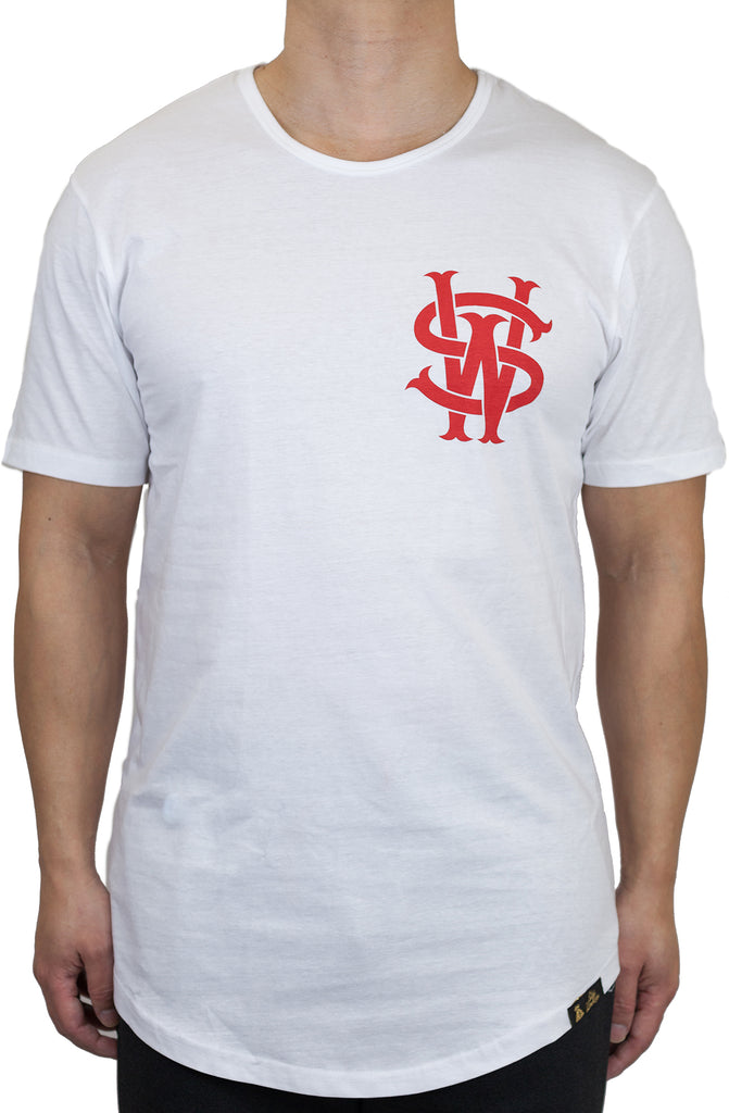 Stay Winning Original Logo White/Red Elongated Scoop Tee Stay Winning Original Logo White/Red Elongated Scoop Tee