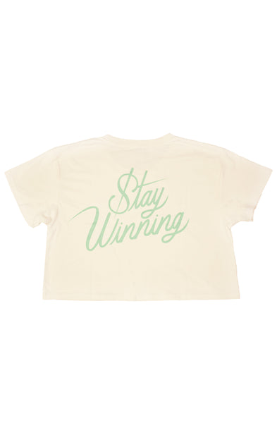 Stay Winning Cream/Green Crop Top Tee