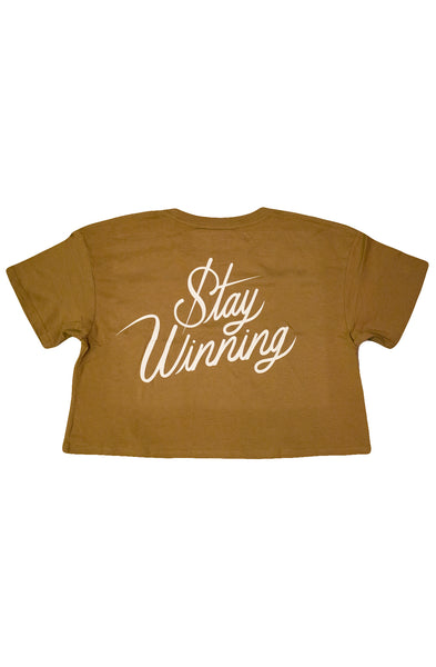 Stay Winning Camel/White Crop Top T-Shirt