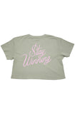 Stay Winning Pistachio/Pink Crop Top Tee