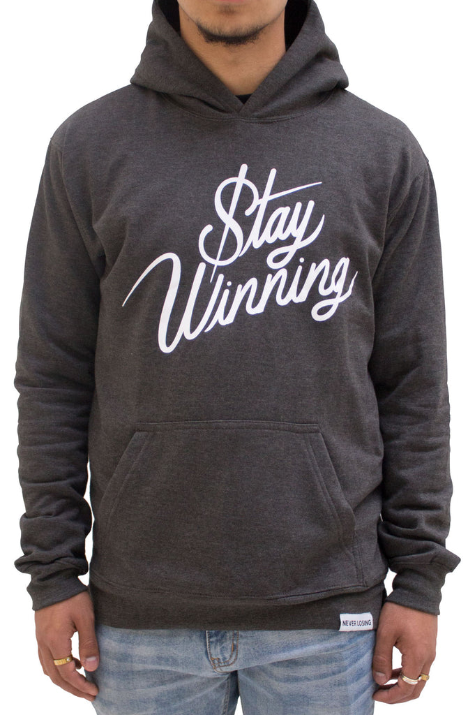 Stay Winning Charcoal Script Cordless Hoodie Stay Winning Charcoal Script Cordless Hoodie
