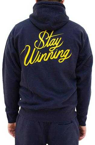 Stay Winning OG/Script Logo Navy/Yellow Full Zip-Up Hoodie