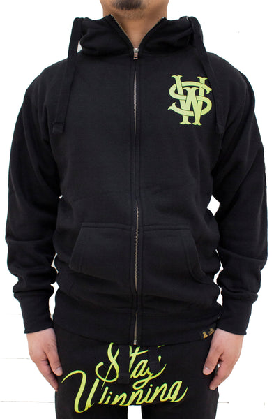 Stay Winning OG/Script Logo Black/Neon Yellow Full Zip-Up Hoodie