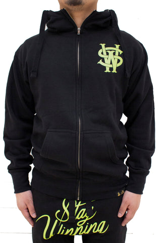 Stay Winning OG/Script Logo Black/Neon Yellow Full Zip-Up Hoodie