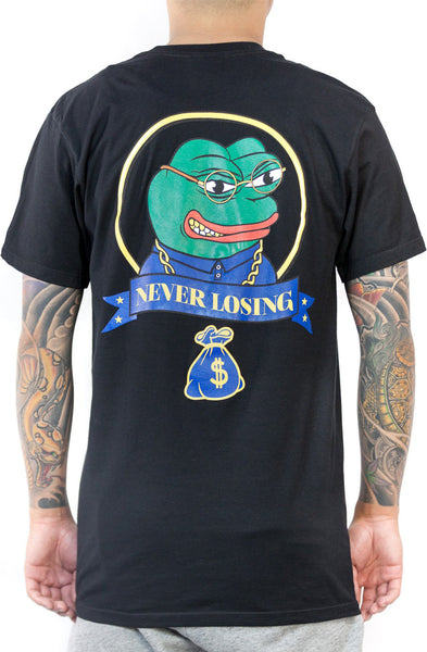 Stay Winning Never Losing Pepe Black Tee