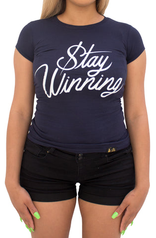 Stay Winning Navy Women's Script Tee