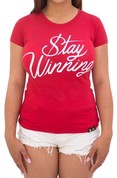 Stay Winning Red Women's Script Tee