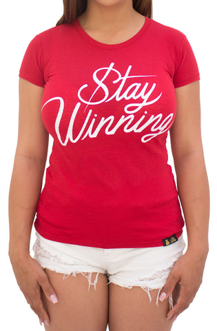 Stay Winning Red Women's Script Tee