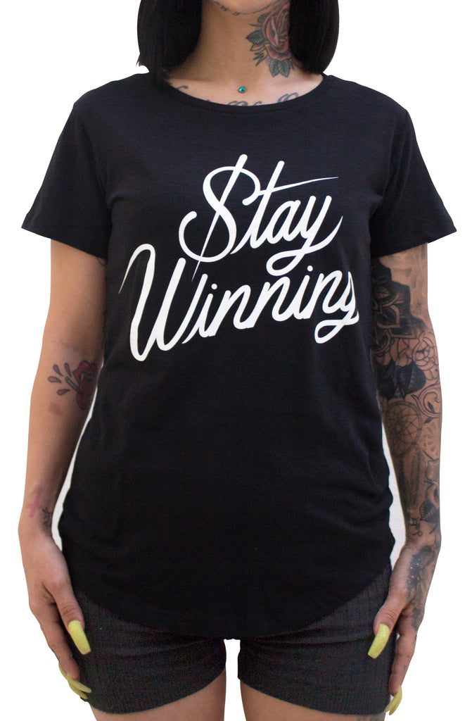 Stay Winning Women's Script Scoop Tee (Black) Stay Winning Women