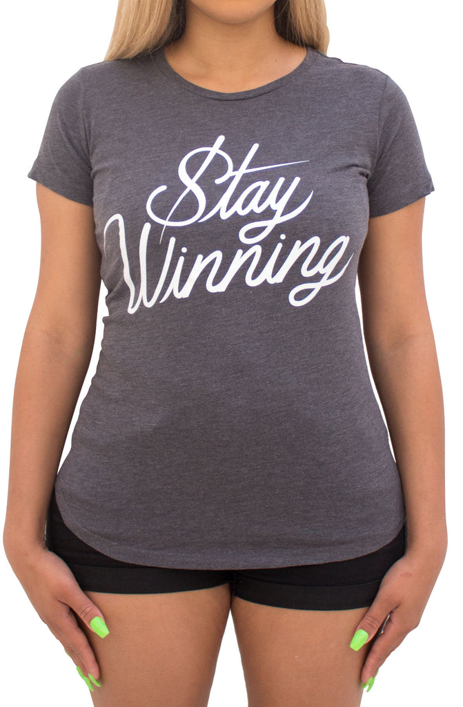 Stay Winning Women's Script Scoop Tee (Charcoal Heather) Stay Winning Women