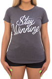 Stay Winning Women's Script Scoop Tee (Charcoal Heather)