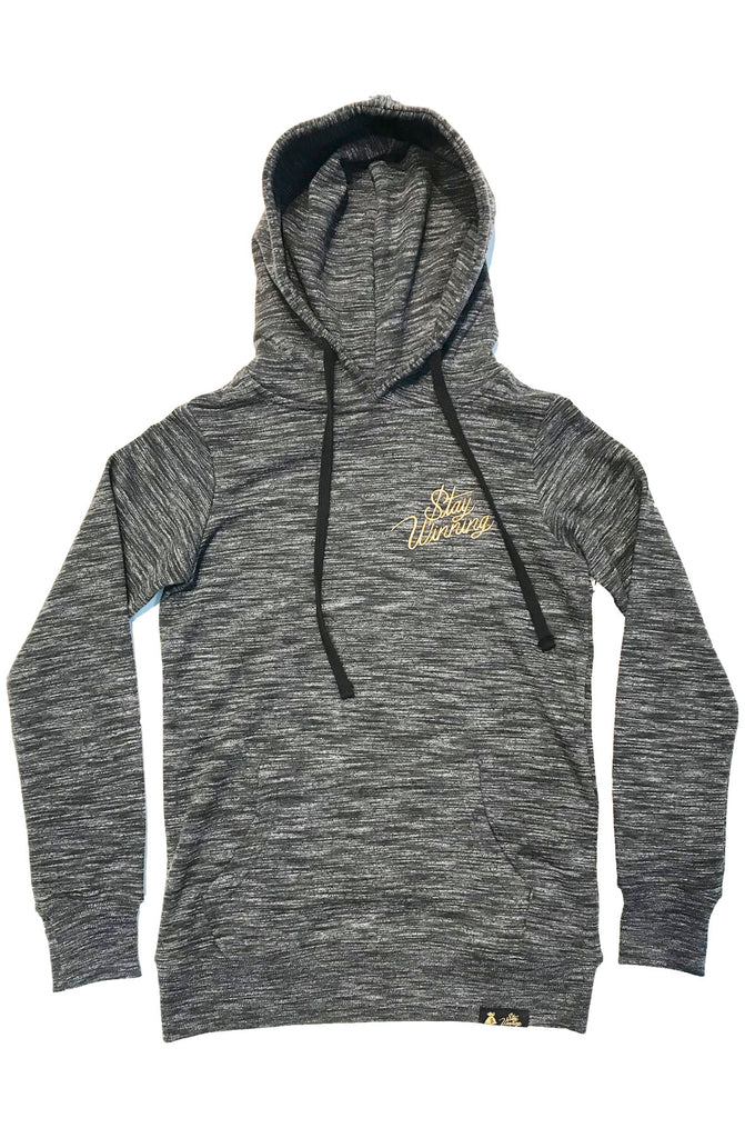 Stay Winning Women Script Logo Gold Embroidered Marled Ash Hoodie Stay Winning Women Script Logo Gold Embroidered Marled Ash Hoodie