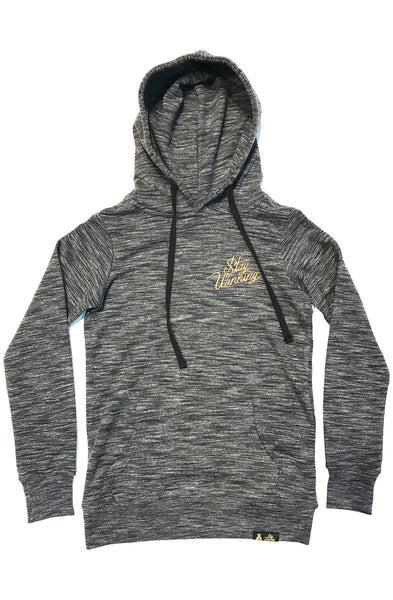 Stay Winning Women Script Logo Gold Embroidered Marled Ash Hoodie