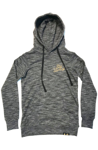 Stay Winning Women Script Logo Gold Embroidered Marled Ash Hoodie