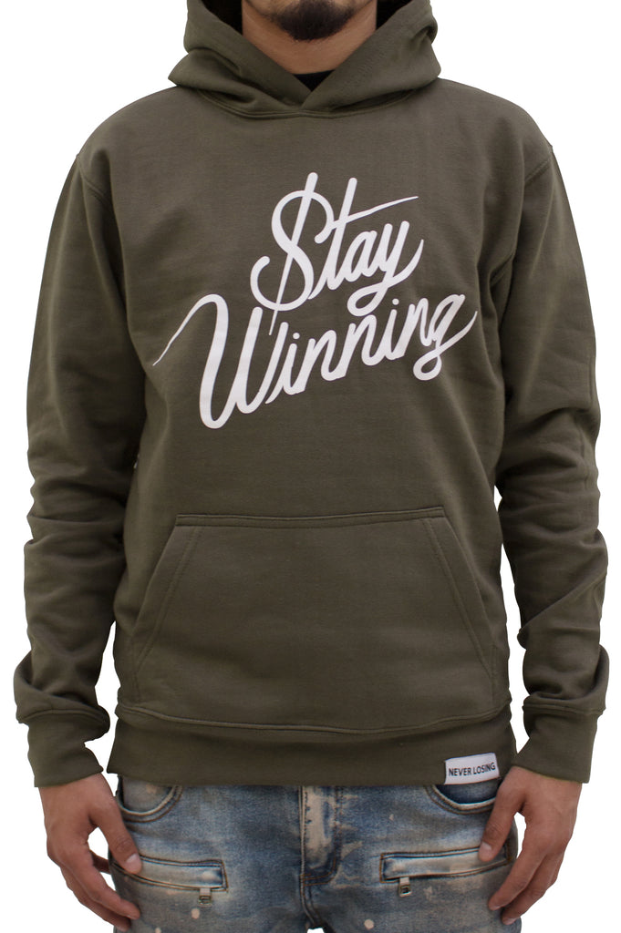 Stay Winning Dark Olive Script Cordless Hoodie Stay Winning Dark Olive Script Cordless Hoodie