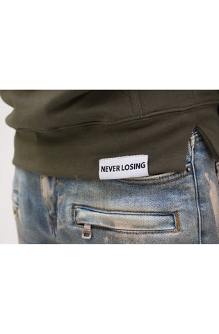 Stay Winning Dark Olive Script Cordless Hoodie