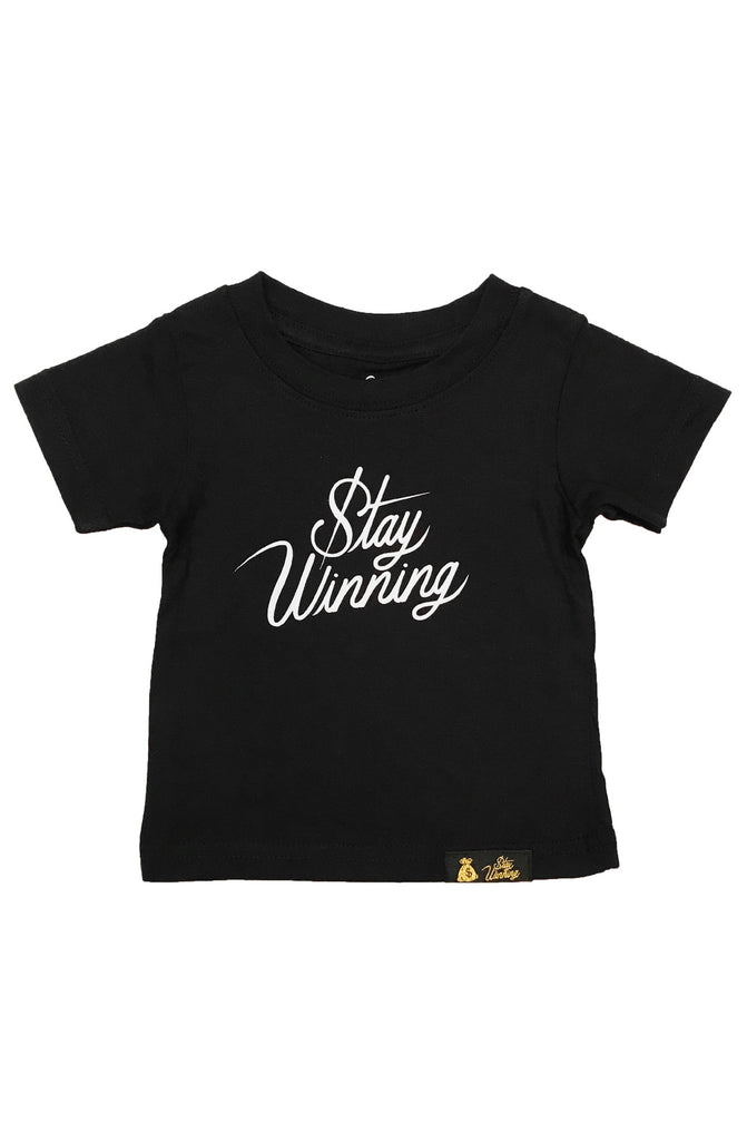 Stay Winning Black Toddler Script Tee