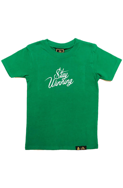 Stay Winning Youth Green Script Tee