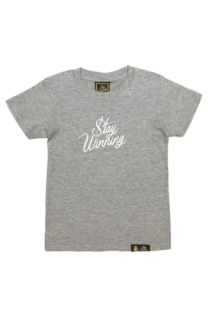 Stay Winning Youth Grey Heather Script Tee Stay Winning Youth Grey Heather Script Tee
