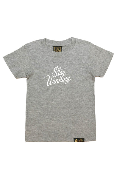 Stay Winning Youth Grey Heather Script Tee