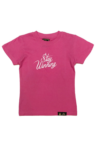 Stay Winning Youth Hot Pink Script Tee