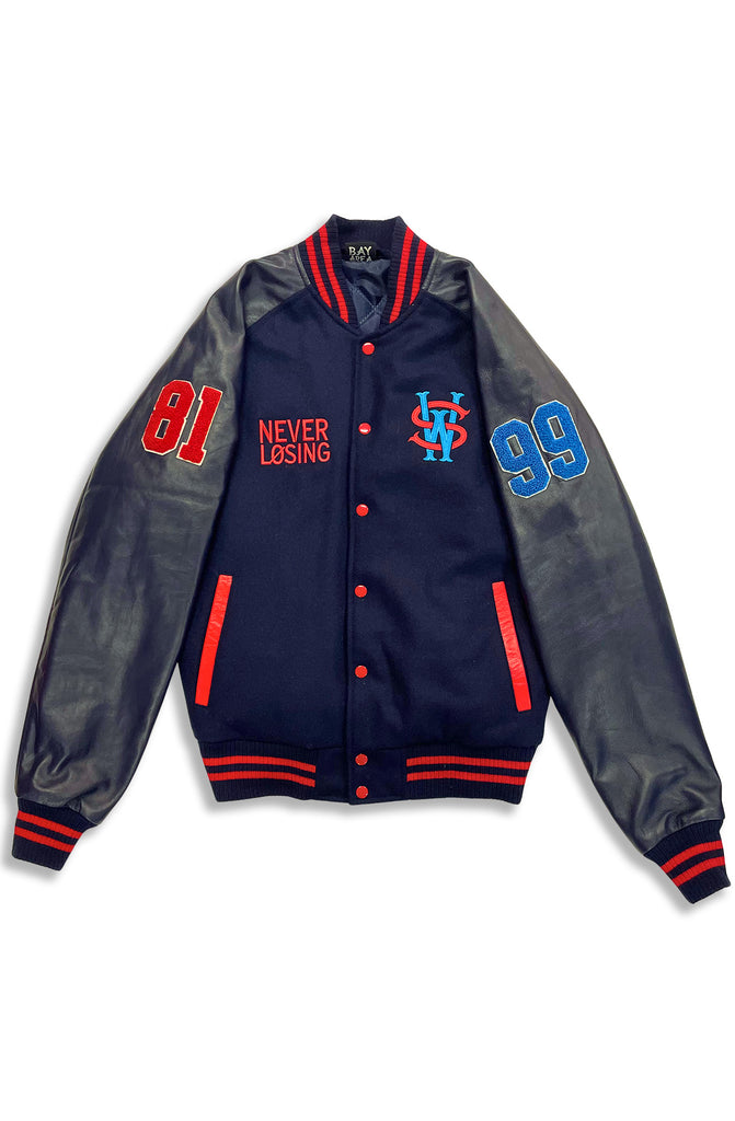 Stay Winning Navy Blue Bubbas Varsity Jacket