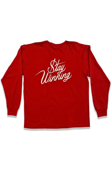 Stay Winning Original SW Script Logo Red/White Long Sleeve Tee