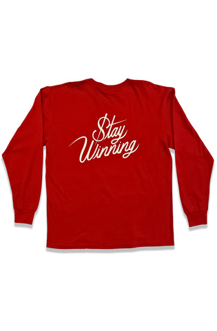 Stay Winning Original SW Script Logo Red/White Long Sleeve Tee
