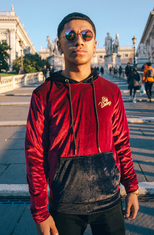 Stay Winning Embroidered Velour Maroon Hoodie